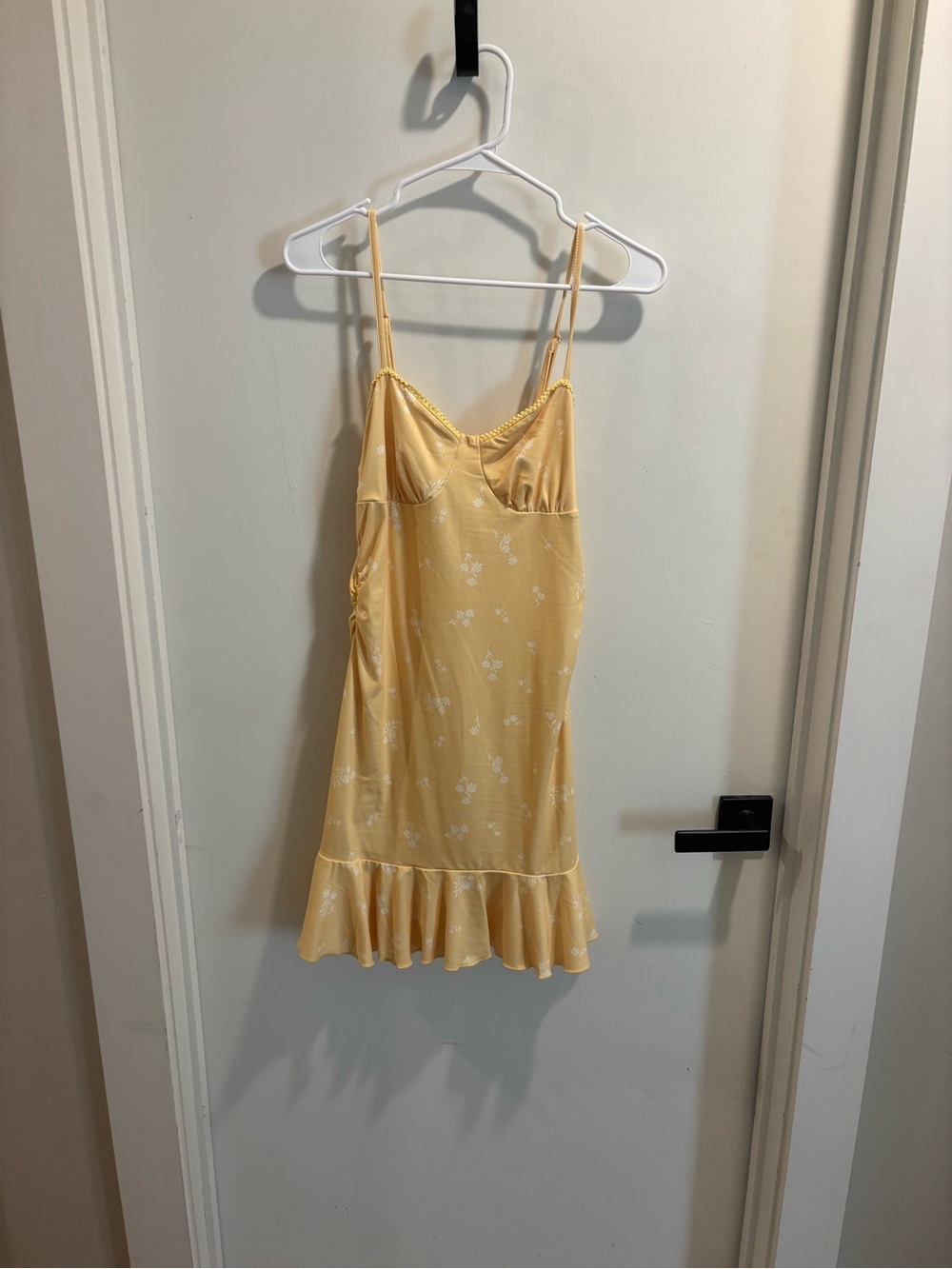 Yellow Floral Slip Dress with Ruffle Hem